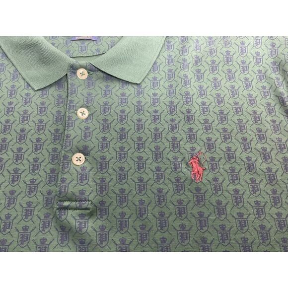 Polo Ralph Lauren Men's Size XL Custom Fit All Over Print Green Shield Shirt - Picture 4 of 9